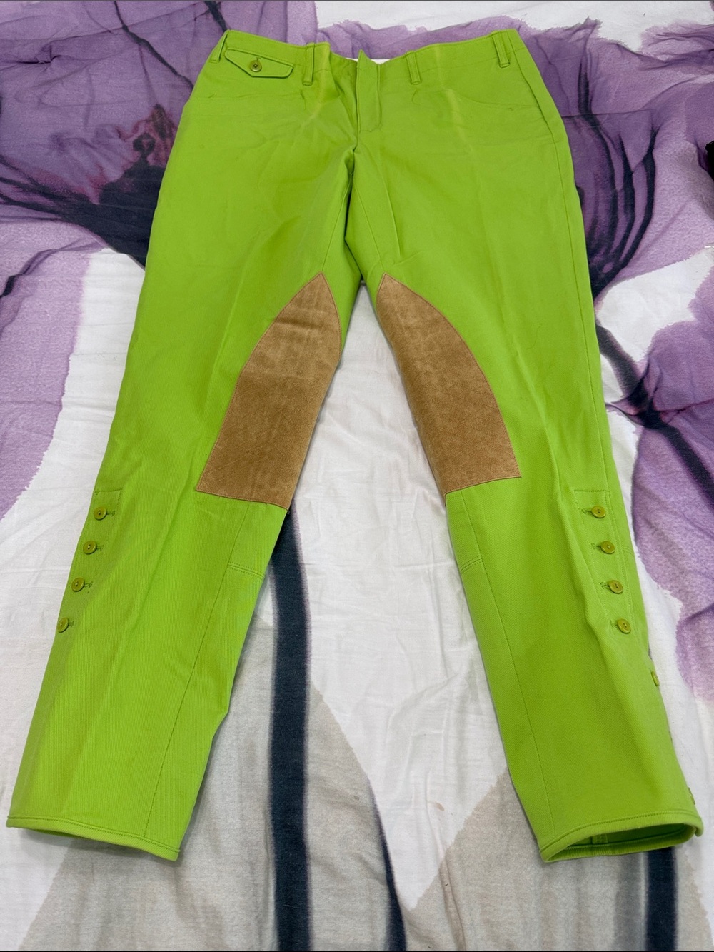 Polo by Ralph Lauren Lime Green Straight Leg Jeans with Brown suede Knee Patches